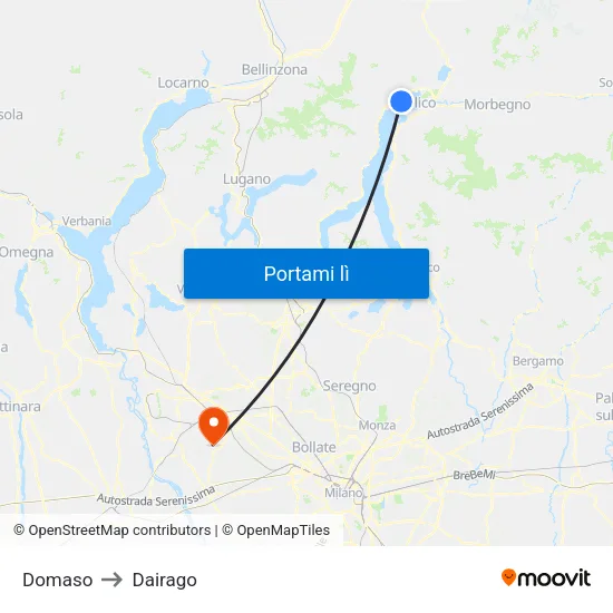 Domaso to Dairago map