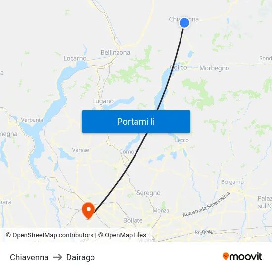 Chiavenna to Dairago map