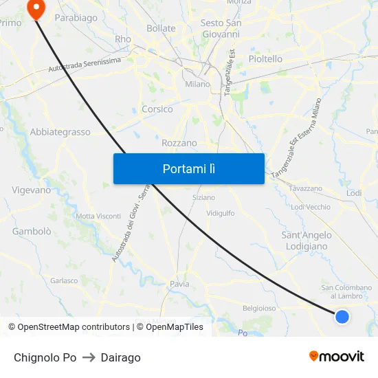 Chignolo Po to Dairago map