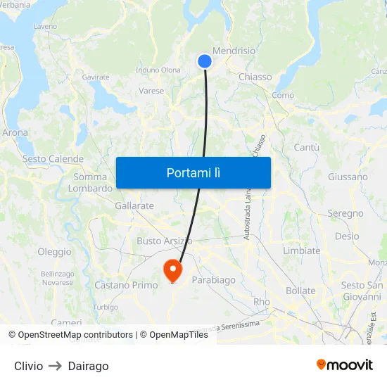 Clivio to Dairago map