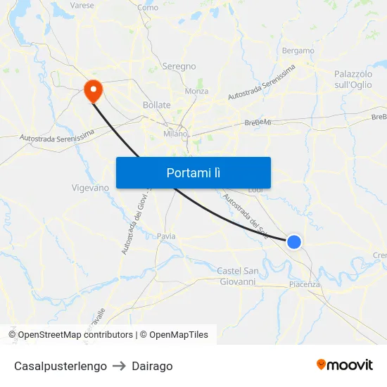 Casalpusterlengo to Dairago map