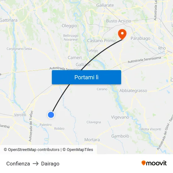 Confienza to Dairago map