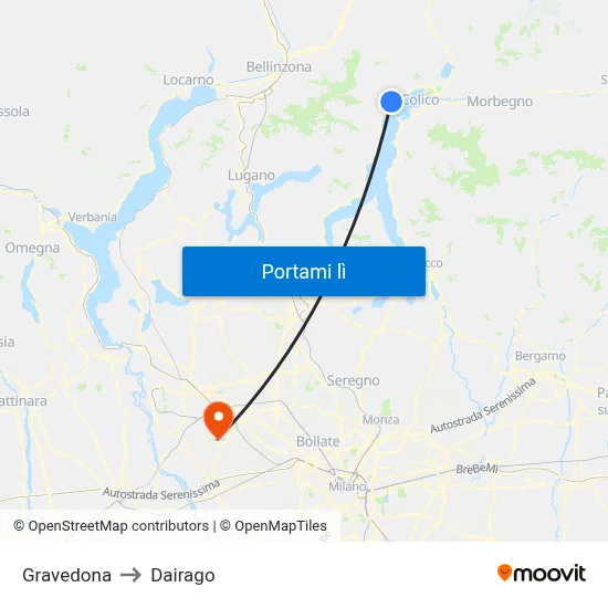 Gravedona to Dairago map