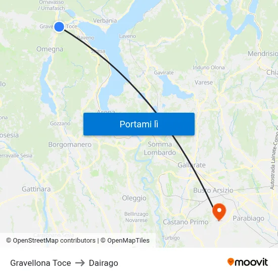 Gravellona Toce to Dairago map