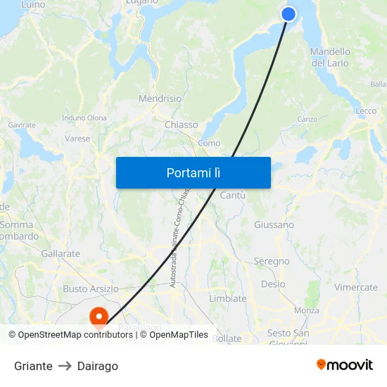 Griante to Dairago map