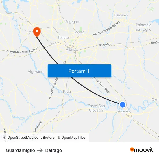 Guardamiglio to Dairago map