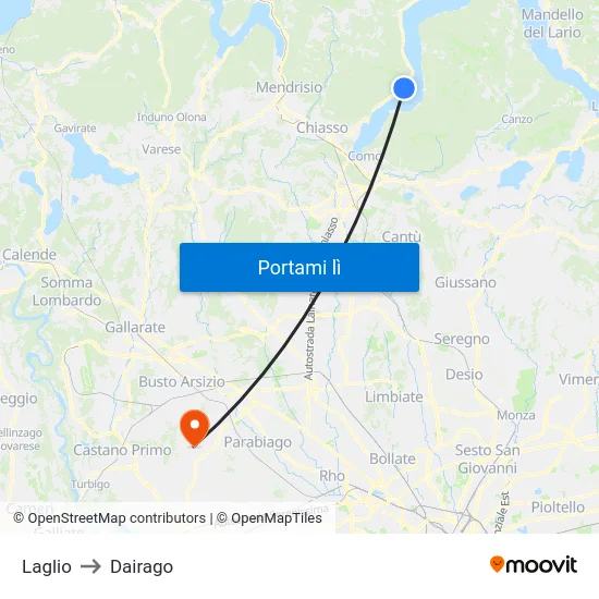 Laglio to Dairago map