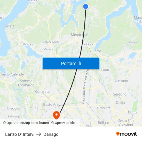 Lanzo D' Intelvi to Dairago map