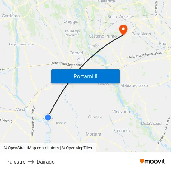 Palestro to Dairago map