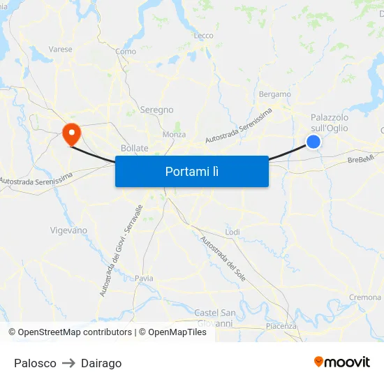 Palosco to Dairago map