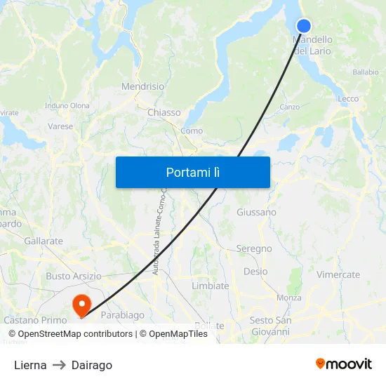 Lierna to Dairago map