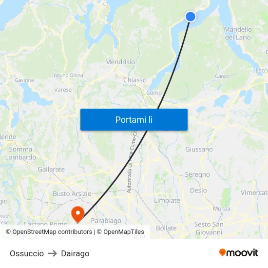 Ossuccio to Dairago map