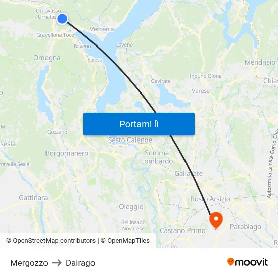 Mergozzo to Dairago map