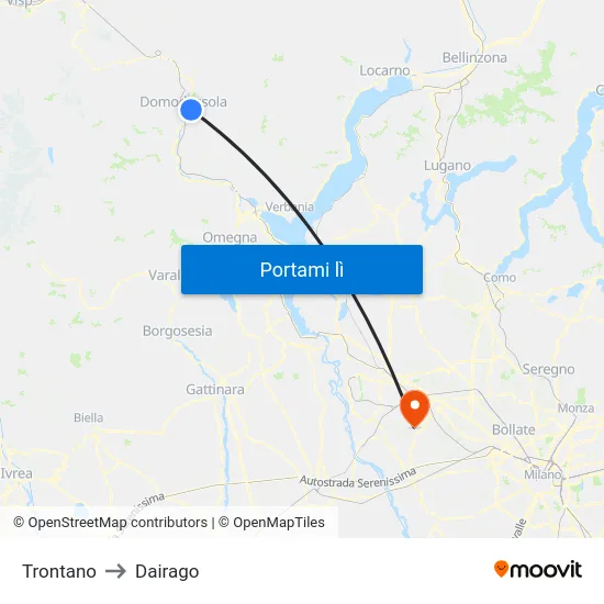 Trontano to Dairago map
