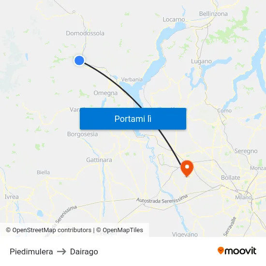 Piedimulera to Dairago map