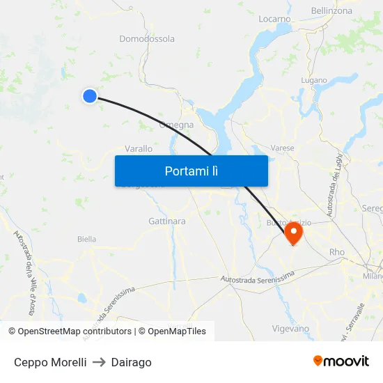 Ceppo Morelli to Dairago map
