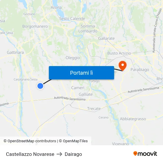 Castellazzo Novarese to Dairago map