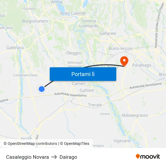 Casaleggio Novara to Dairago map
