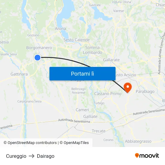 Cureggio to Dairago map