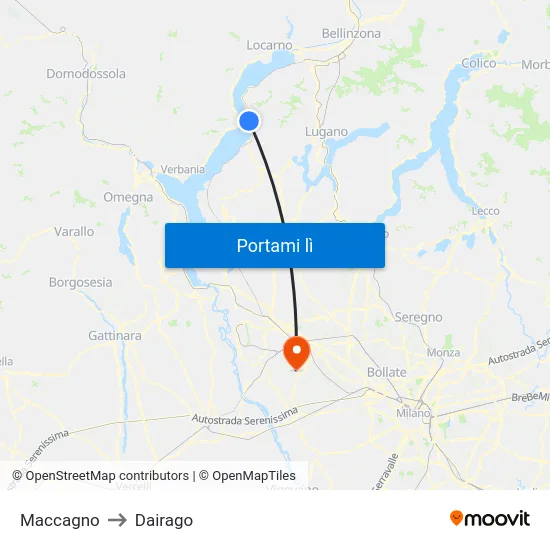 Maccagno to Dairago map