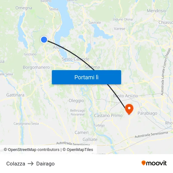 Colazza to Dairago map