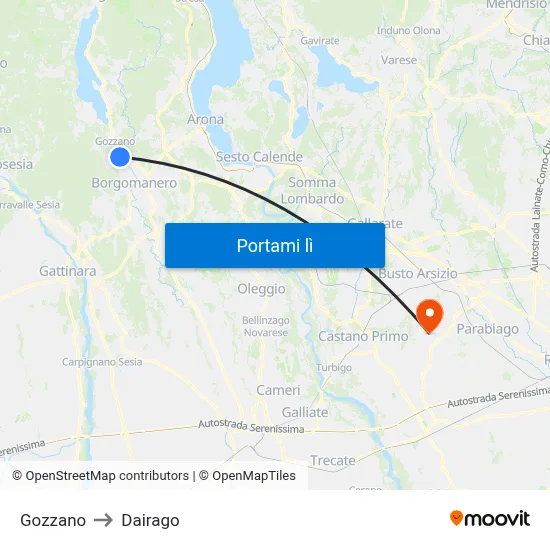 Gozzano to Dairago map