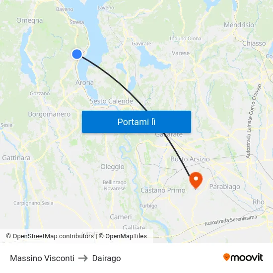 Massino Visconti to Dairago map