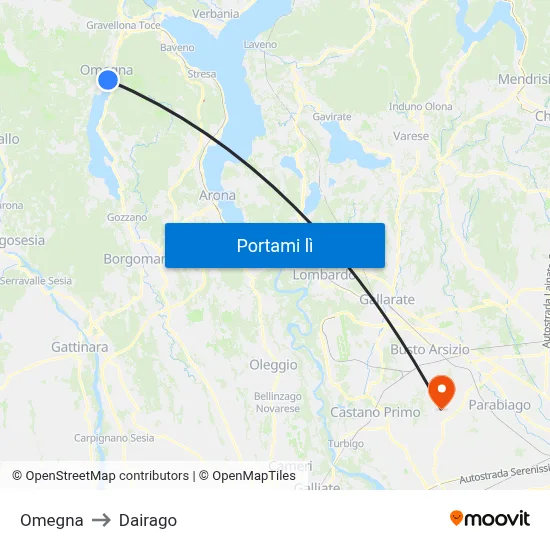 Omegna to Dairago map