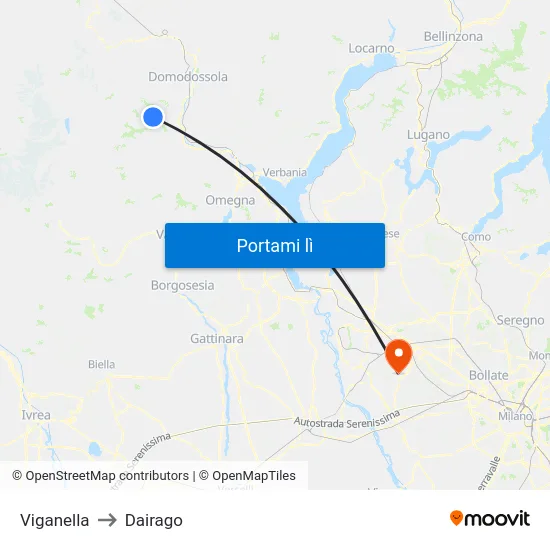 Viganella to Dairago map