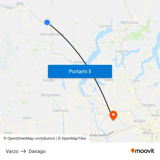 Varzo to Dairago map