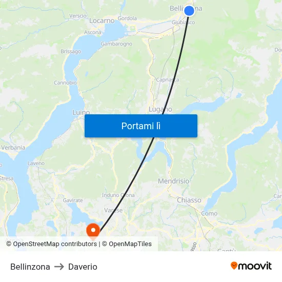 Bellinzona to Daverio map