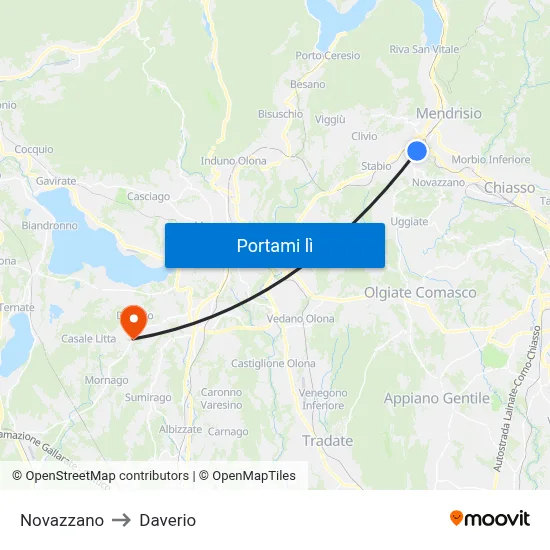Novazzano to Daverio map