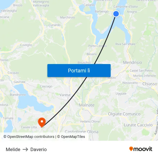 Melide to Daverio map