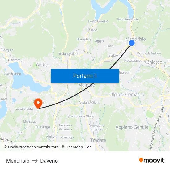 Mendrisio to Daverio map