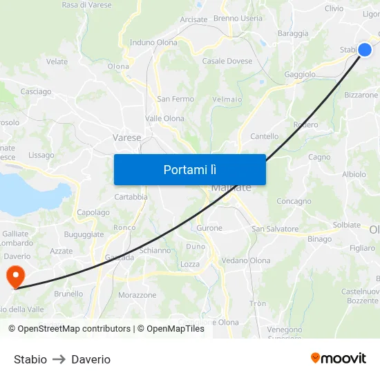 Stabio to Daverio map