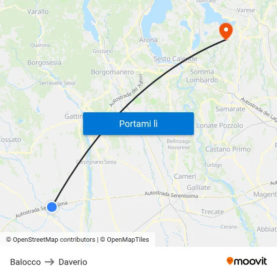 Balocco to Daverio map