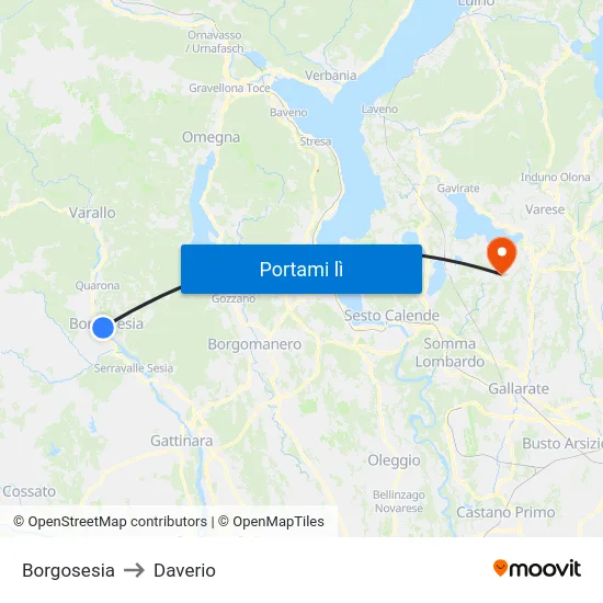Borgosesia to Daverio map