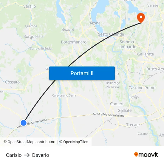 Carisio to Daverio map