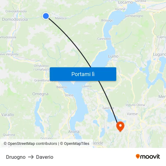 Druogno to Daverio map