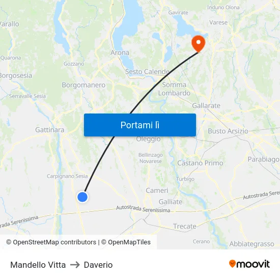 Mandello Vitta to Daverio map