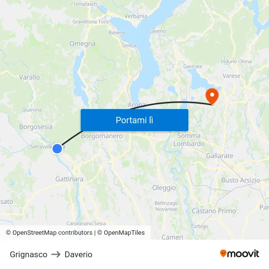 Grignasco to Daverio map