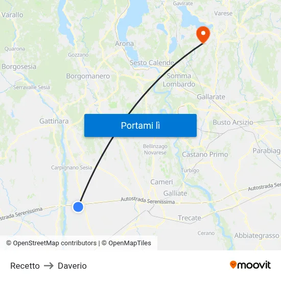 Recetto to Daverio map