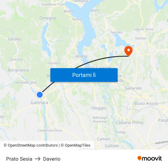 Prato Sesia to Daverio map