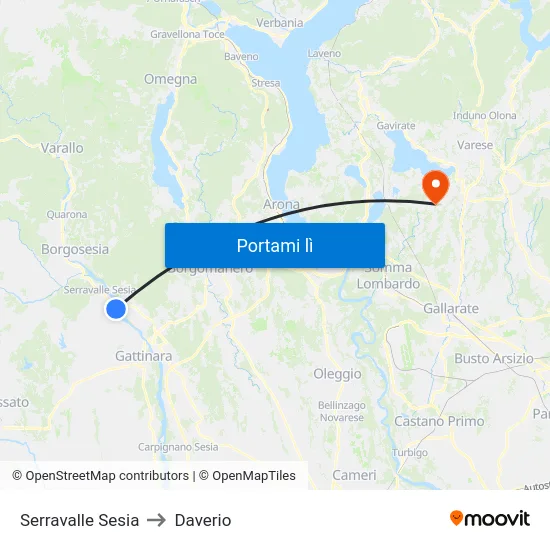 Serravalle Sesia to Daverio map
