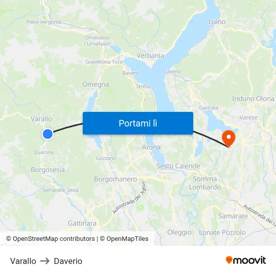 Varallo to Daverio map