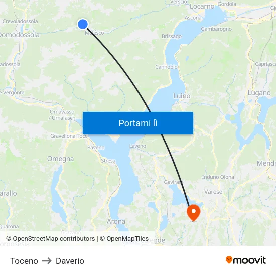 Toceno to Daverio map