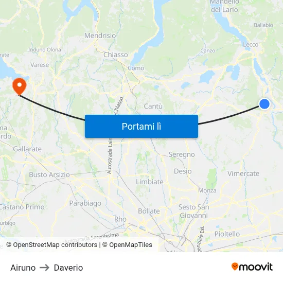 Airuno to Daverio map
