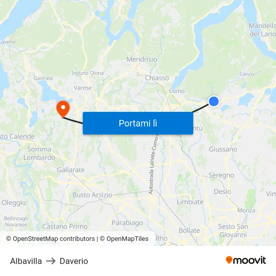 Albavilla to Daverio map