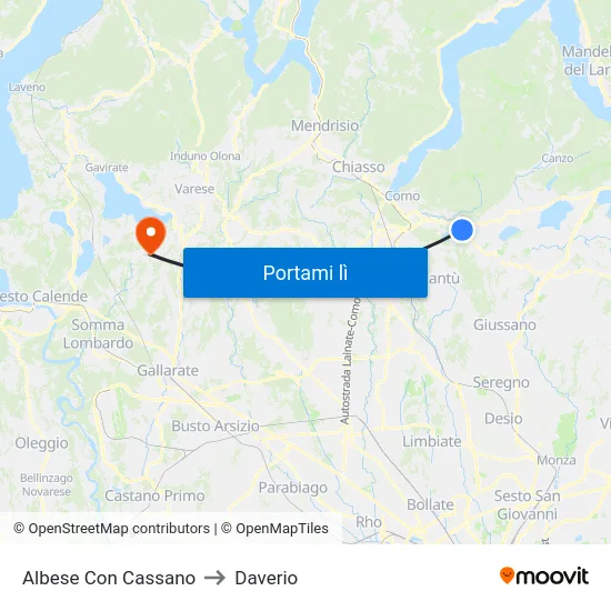 Albese Con Cassano to Daverio map