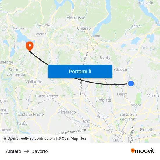 Albiate to Daverio map